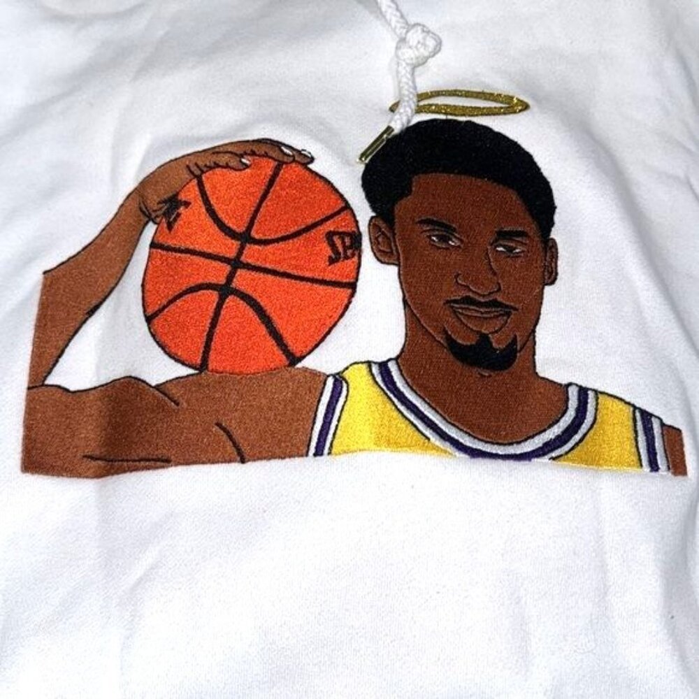 Kobe Bryant Tribute Hoodie 2XL White With Basketball & Halo Embroidery By Indepe - Picture 8 of 10